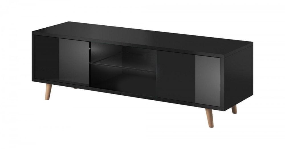 VIVALDI TV stolík Sweden 140 cm čierny mat/čierny lesk